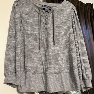 Democracy Heather Gray Lace-Up Sweater